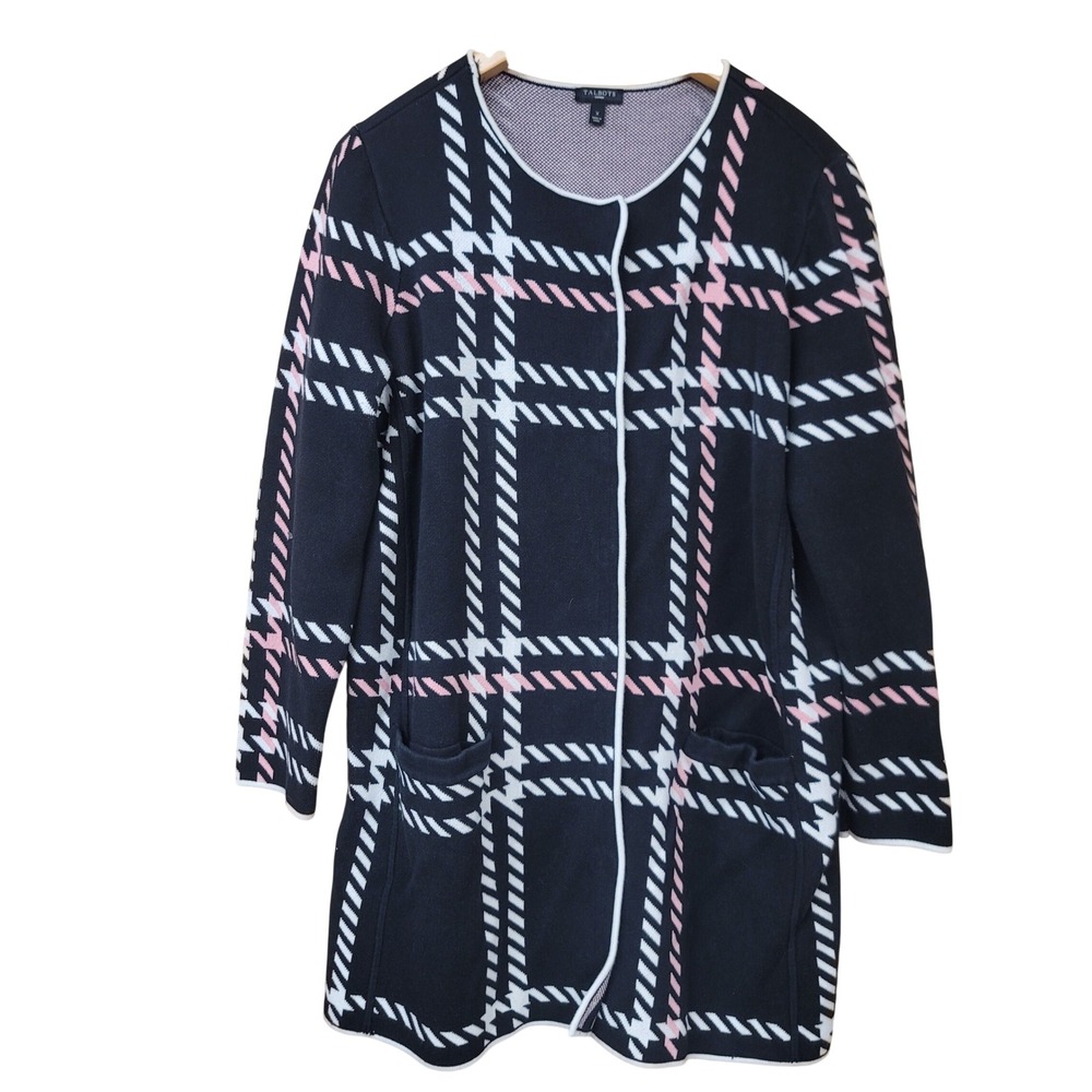 Talbots Women Plaid Longline Snap Front Cardigan Sweater Preppy Dark Academia X
